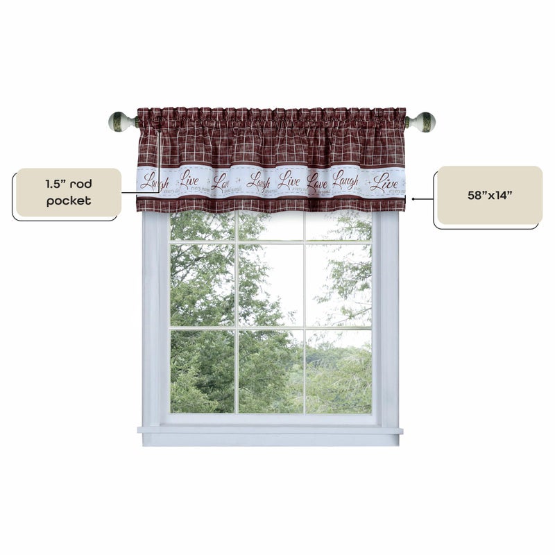 ACHIM Soft Valance Window Curtains - 58 Inch Width, 14 Inch Length - Live, Love Laugh (Burgundy) - Wrinkle-Free Light Filtering Polyester Drapes for Bedroom Living & Dining Room Home Decor - Image 4